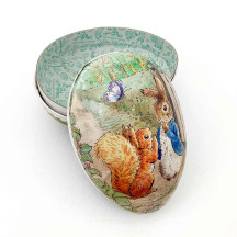 4-1/2" Peter Rabbit with Squirrel Nutkin Papier Mache Easter Egg Container ~ Germany